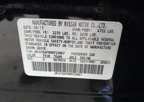 2013 Infiniti G37 Journey from USA, damaged, VIN JN1CV6AP8DM723867